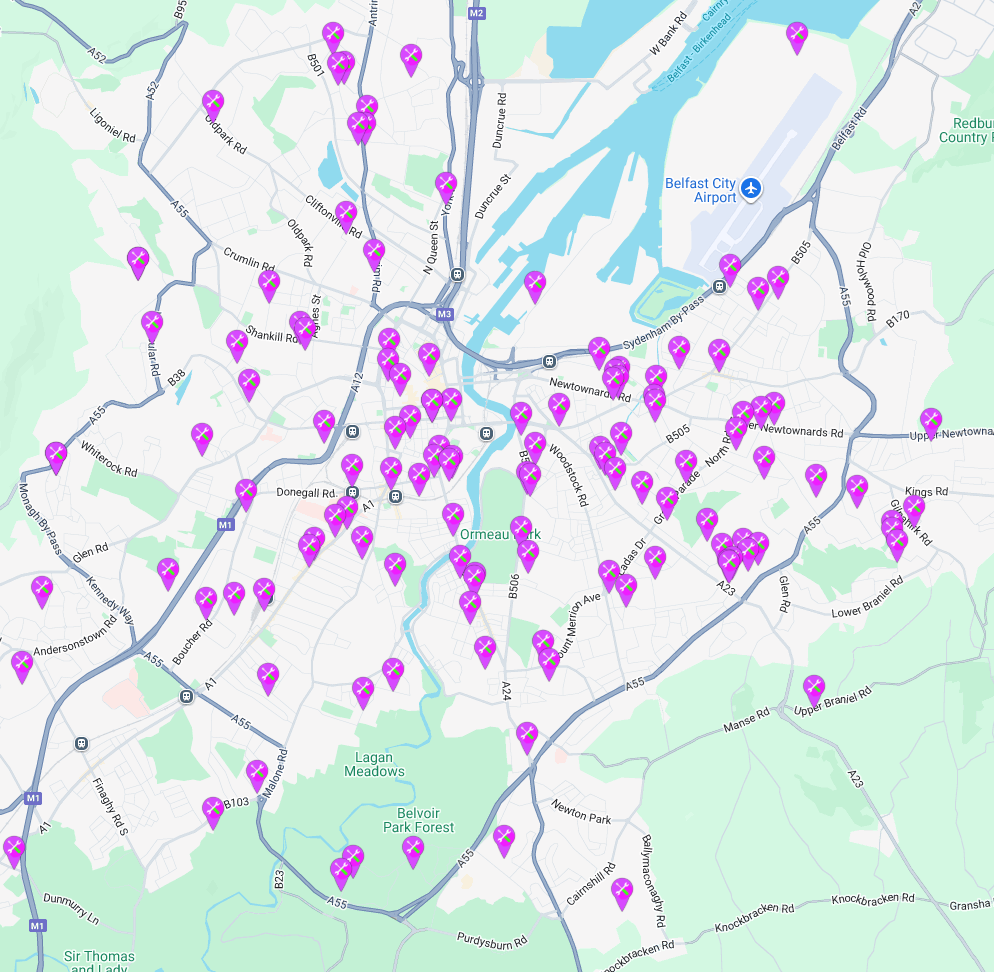 Interactive map showing local tradespeople across Northern Ireland